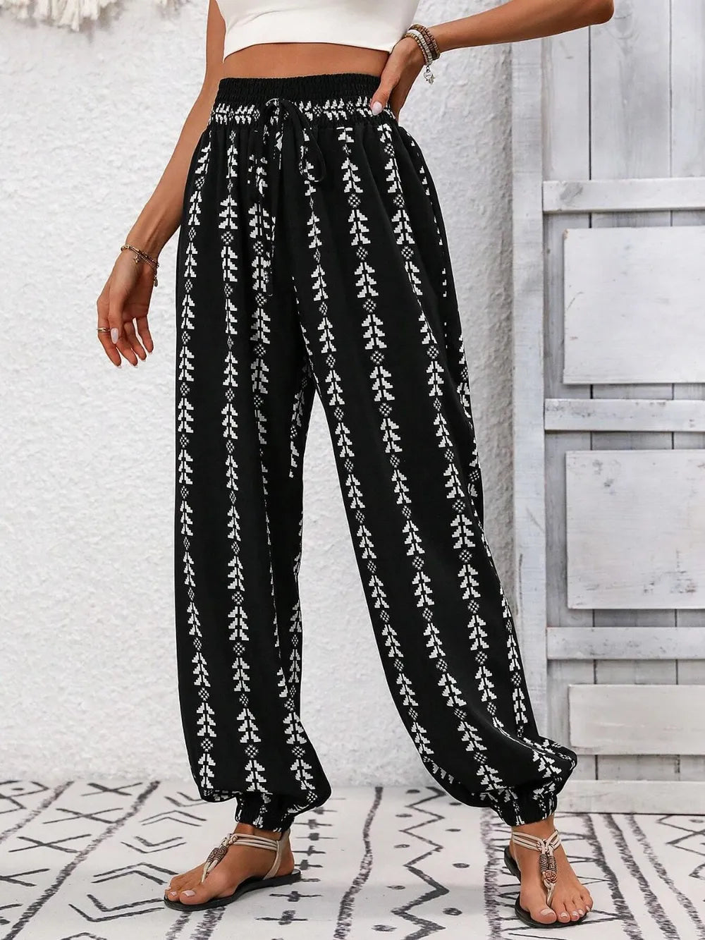 Tied Printed High Waist Pants 6a46a452-5f13-4541-8e2d-696b0d221b2a-Max