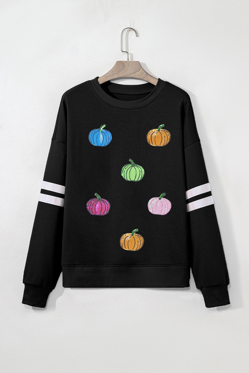 Black Pumpkin Sequins Patch Oversized Varsity Sweatshirt 6a83202cd0f8e559