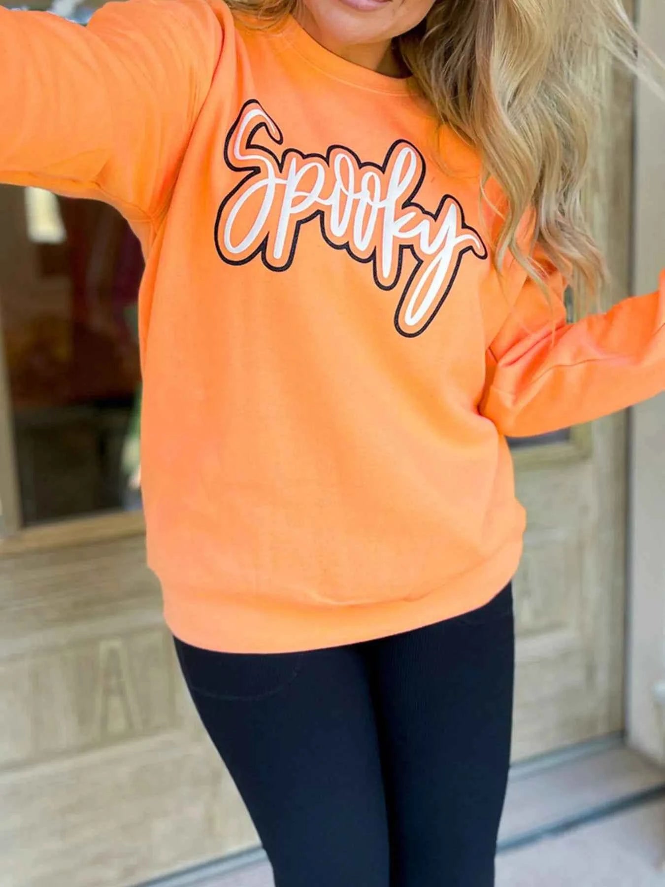 Spooky Round Neck Long Sleeve Sweatshirt Tangerine 6a8c5ff2-b1bc-4963-8571-376b7b193aed-Max-Origin