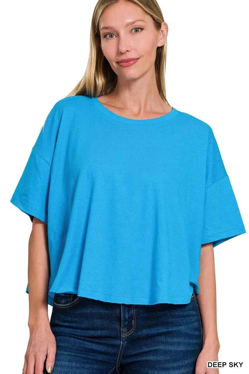 Zenana Cotton Round Neck Short Sleeve T-Shirt DEEP SKY 6adecb108ba54a79a8dc8e7aed7aec39-Max-Origin