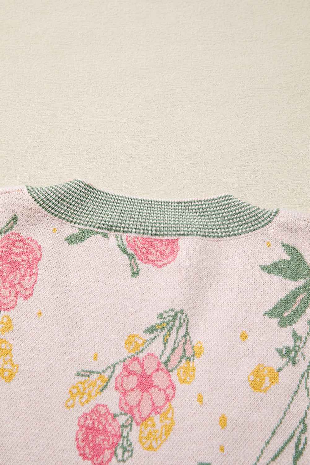 Pink Floral Striped Colorblock V Neck Loose Sweater 6b100f5e195536dd
