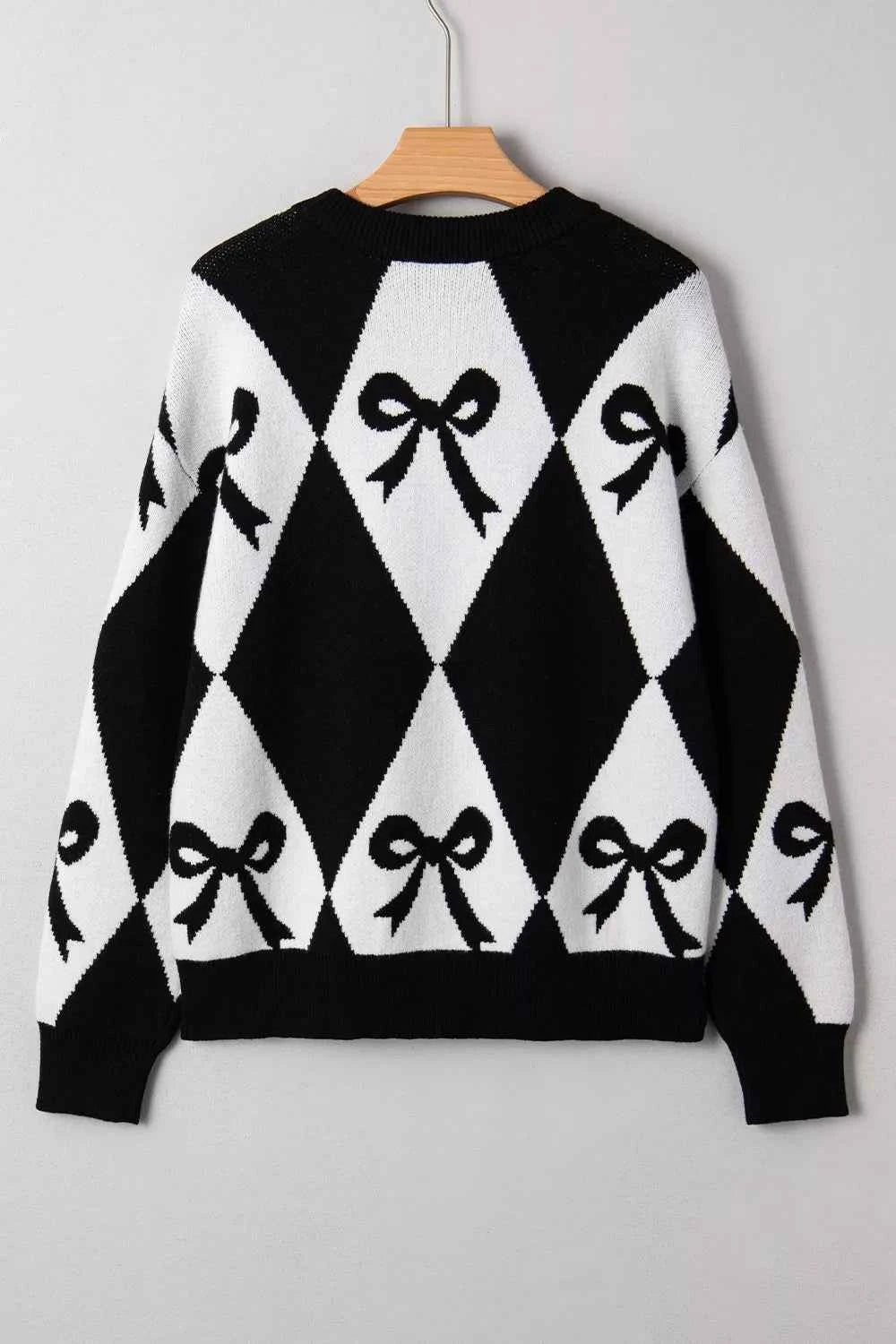 Bow Pattern Long Sleeve Contrast Sweater 6e9b7537-cbf1-4351-bb0b-1420114cb8f8-Max-Origin