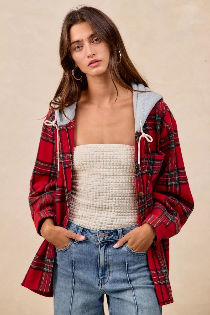 BiBi Brushed Plaid Hooded Jacket 71f44f9142d1430abcdf47696947d92a-Max-Origin