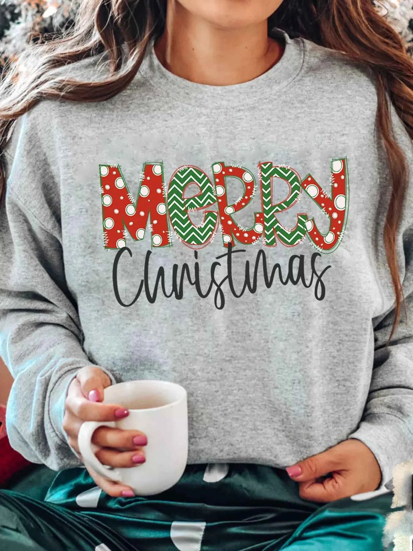 Merry Christmas Festive Letter Print Drop Shoulder Sweatshirt Gray 732d86e70fff4388bb04f5608cf07546-Max-Origin