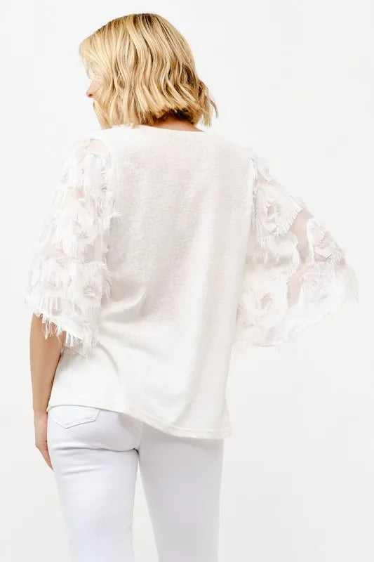 And The Why Feather Detailed 3/4 Sleeve Slub Top 738226b1e58342c288c22e4b2bd7f1b8-Max-Origin