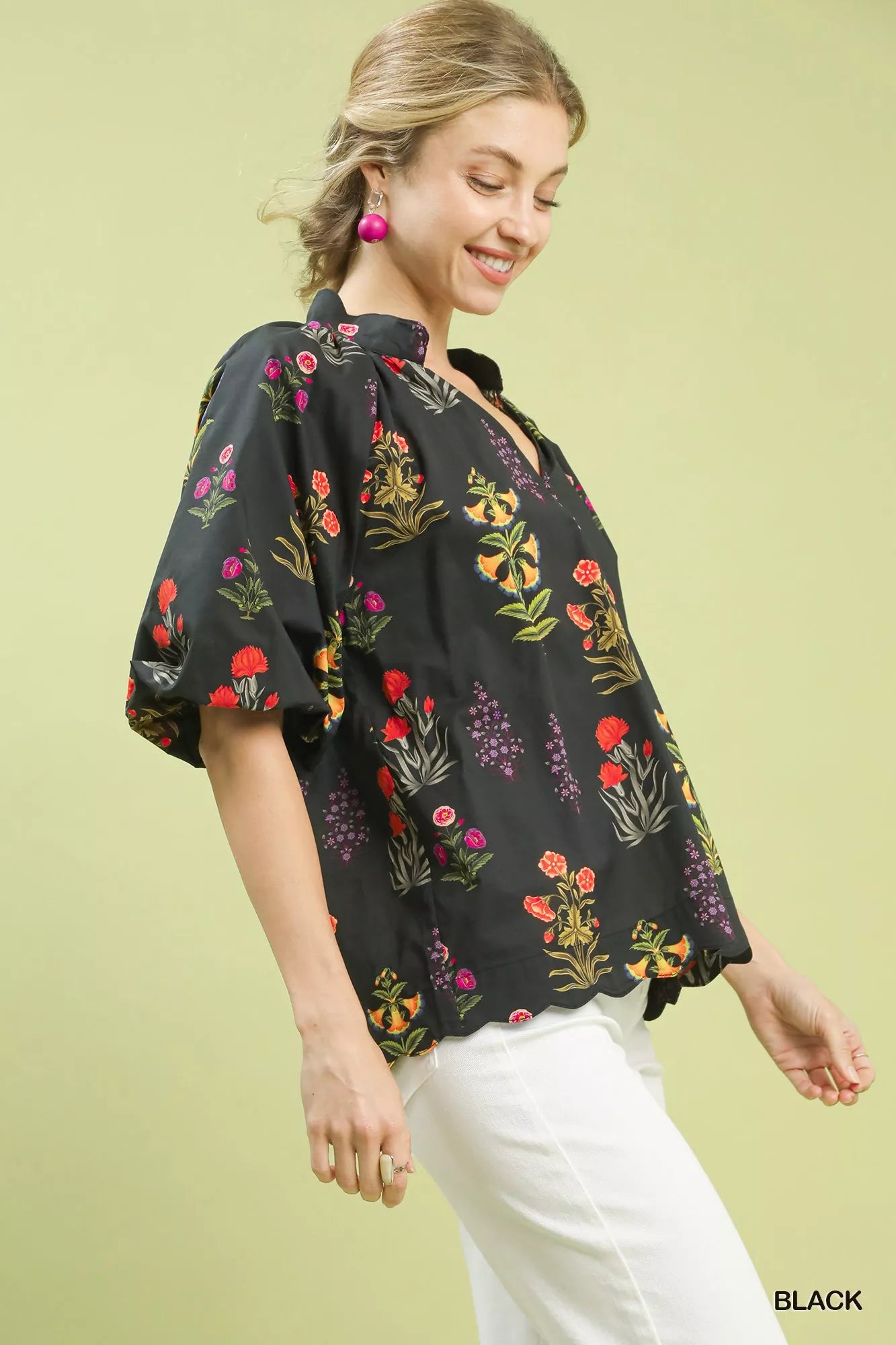 Umgee Floral Print Puff Sleeve Scallop Hem Blouse 738ff2ab-6cf3-4666-8f23-b5998e2ea504-Max-Origin