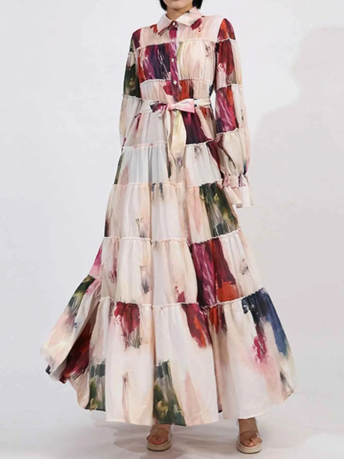 Tiered Tie Waist Maxi Dress Apricot 74c8f64e-7263-44e1-bb16-86b676f19687-Max-Origin