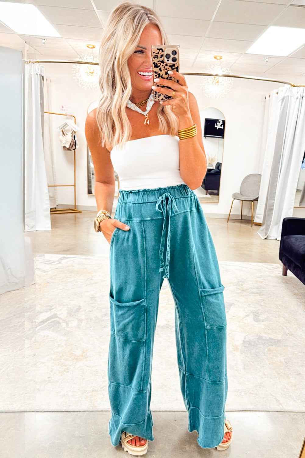 Medium Grey Mineral Wash Knot High Waist Raw Hem Pants 74da5df7b2e8805b