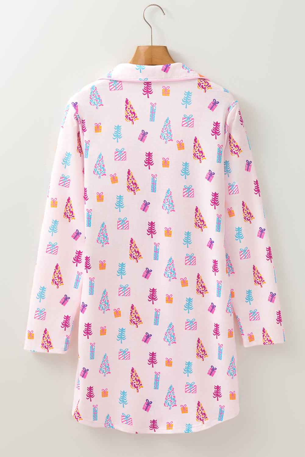 Pink Christmas Twinkle Tree Print Casual Shirt Sleep Dress 76ed4820a4b02cf8