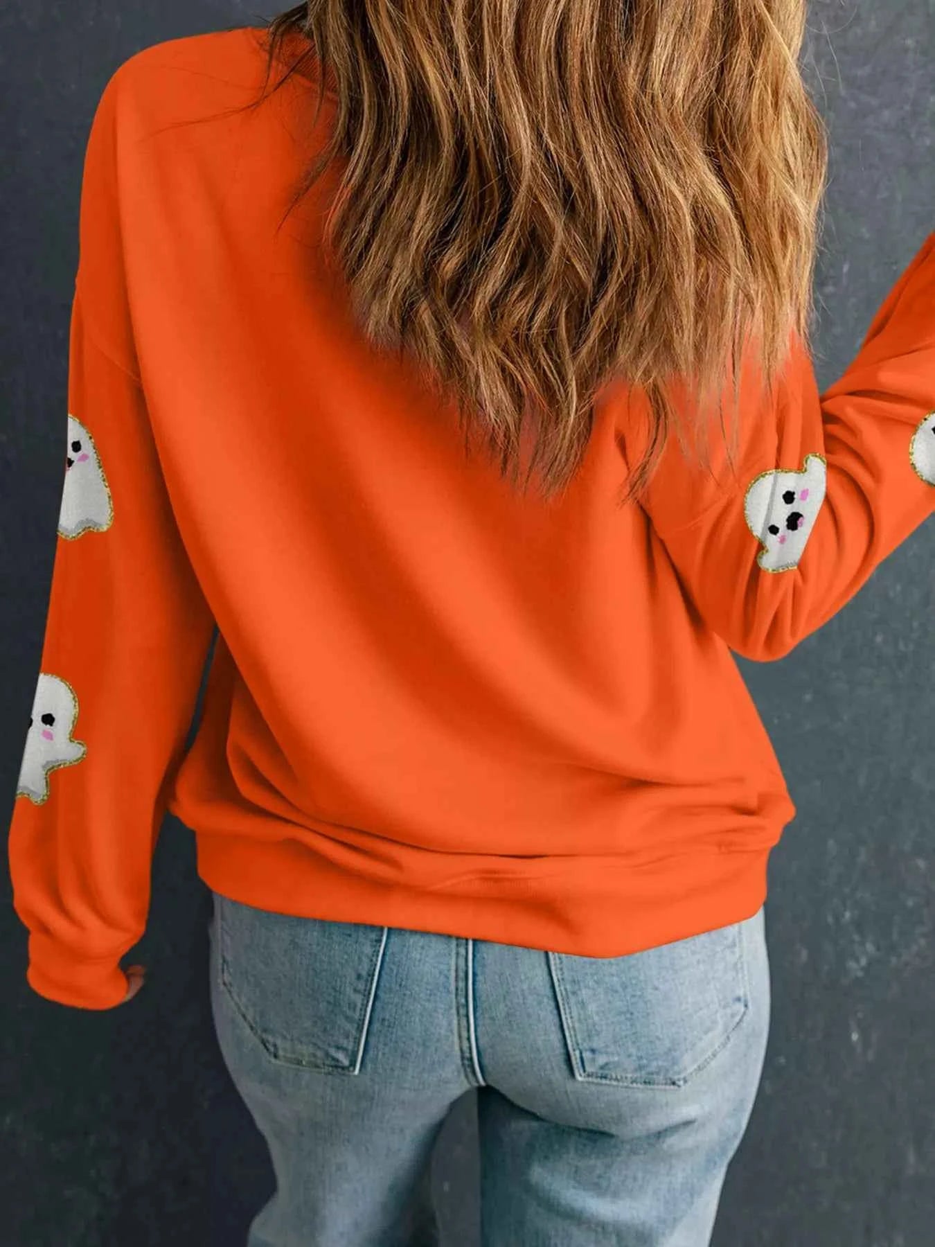 Halloween Ghost Patched Pattern Holiday Sweatshirt 78029f3e039545bb851c6987e77e1a78-Max-Origin