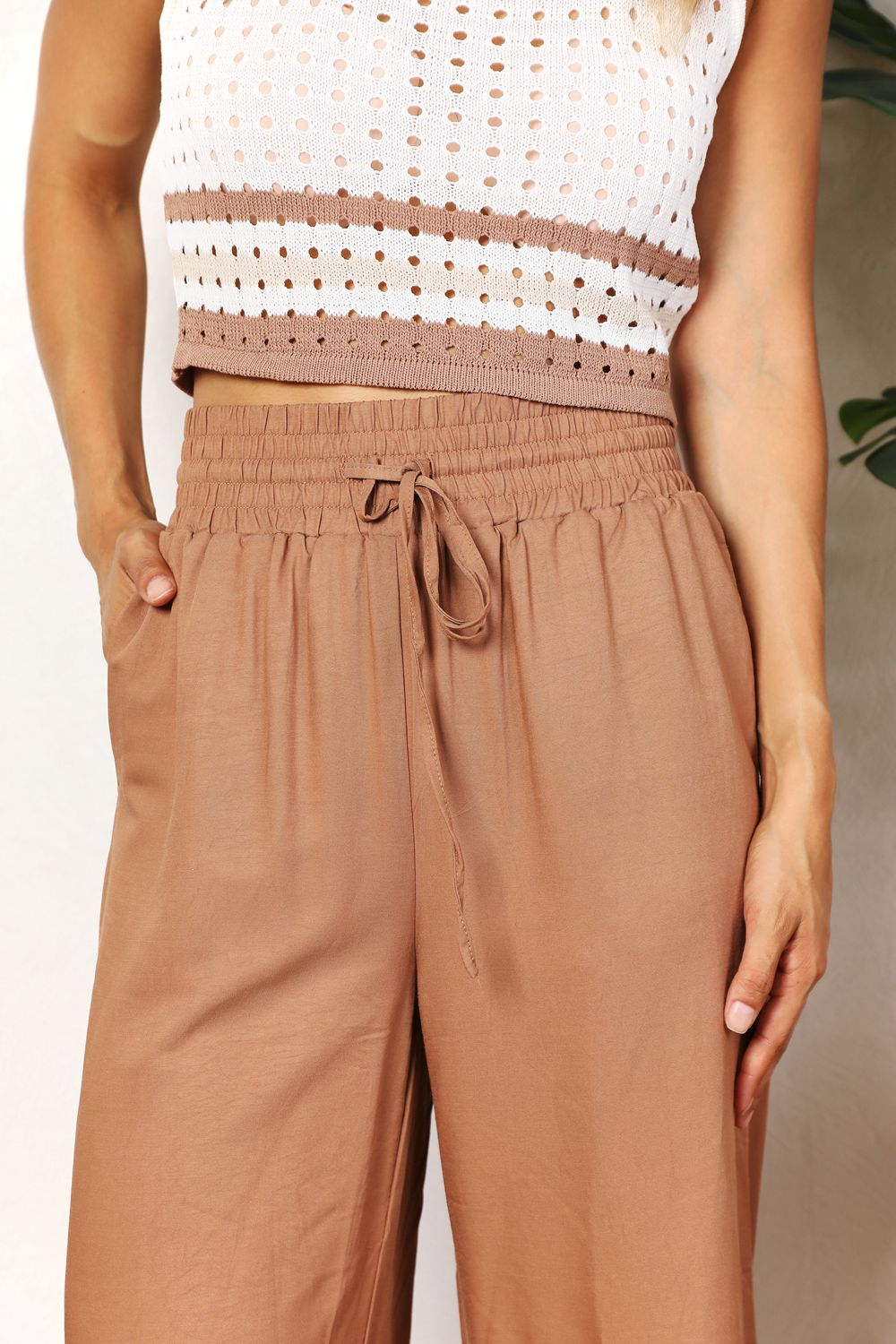 Double Take Drawstring Smocked Waist Wide Leg Pants 78775f285cd1499a887eba99c77fb80f-Max