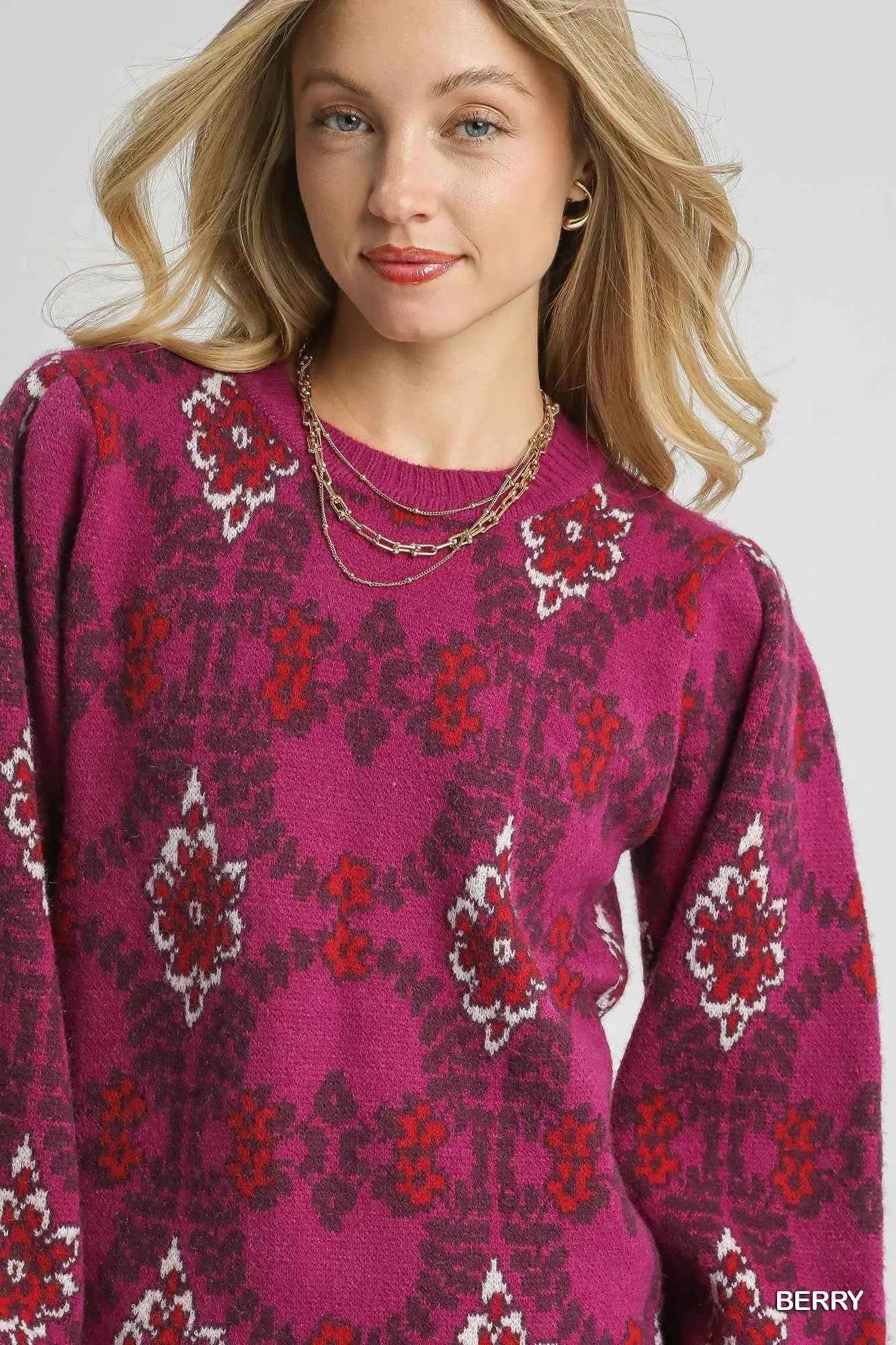 Umgee Boho Patterned Long Sleeve Sweater 78cbfc97-5f01-400f-a17a-e70b3a9f9b95-Max-Origin