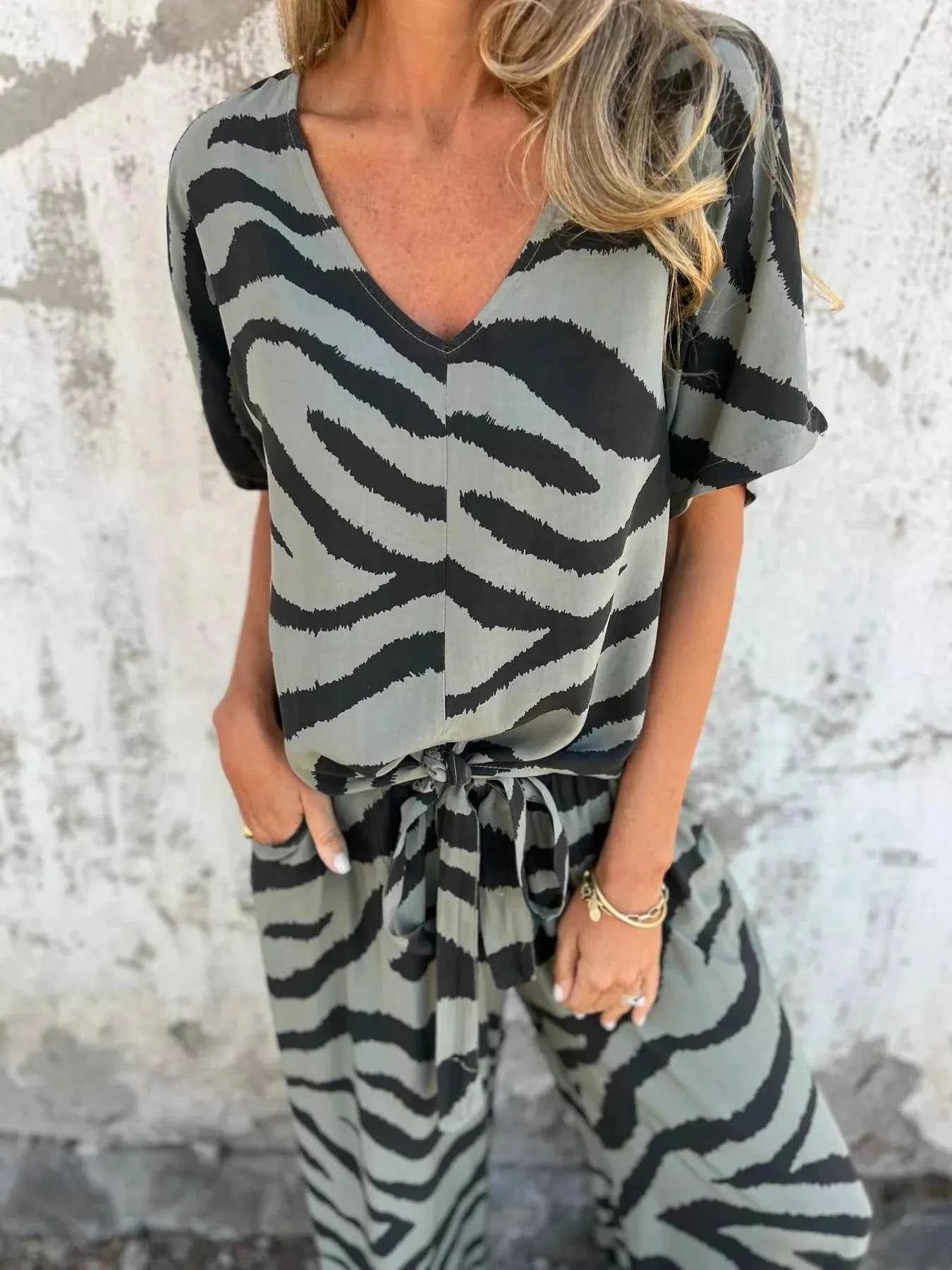 Zebra Print V-Neck Top and Pants Set 78cfa74d0ae048fd83f5d9887862b644-Max-Origin