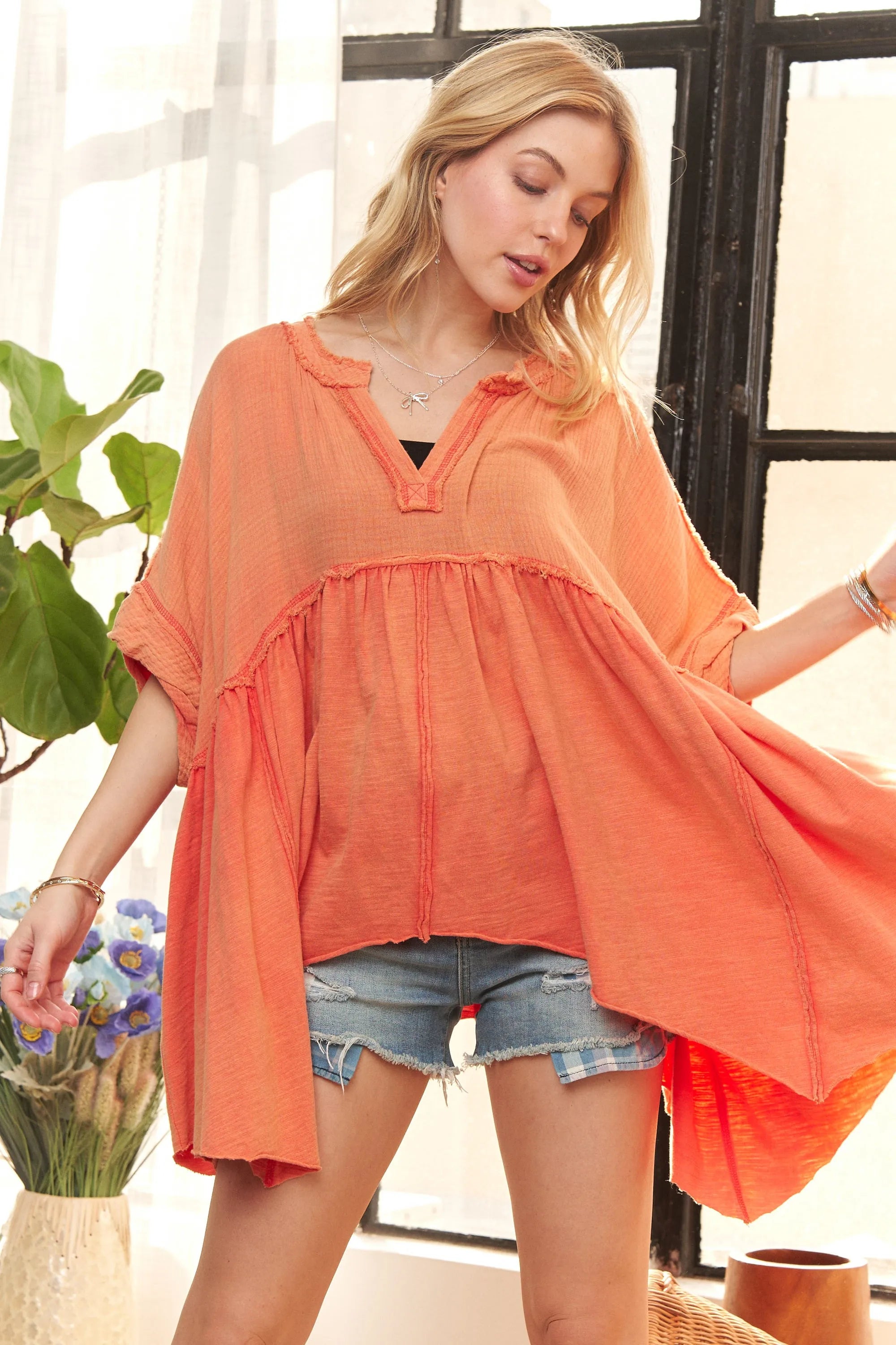 ADORA Oversized Mineral Washed Flare Top VINTAGE ORANGE 78d0f543713b4feabcc08d4d67f1604d-Max-Origin