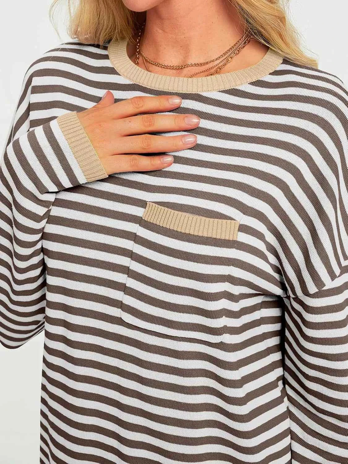 Striped Long Sleeve Sweater with Contrast Ribbed Trim 79274385-ddae-461d-acbe-68666d3b3f28-Max-Origin