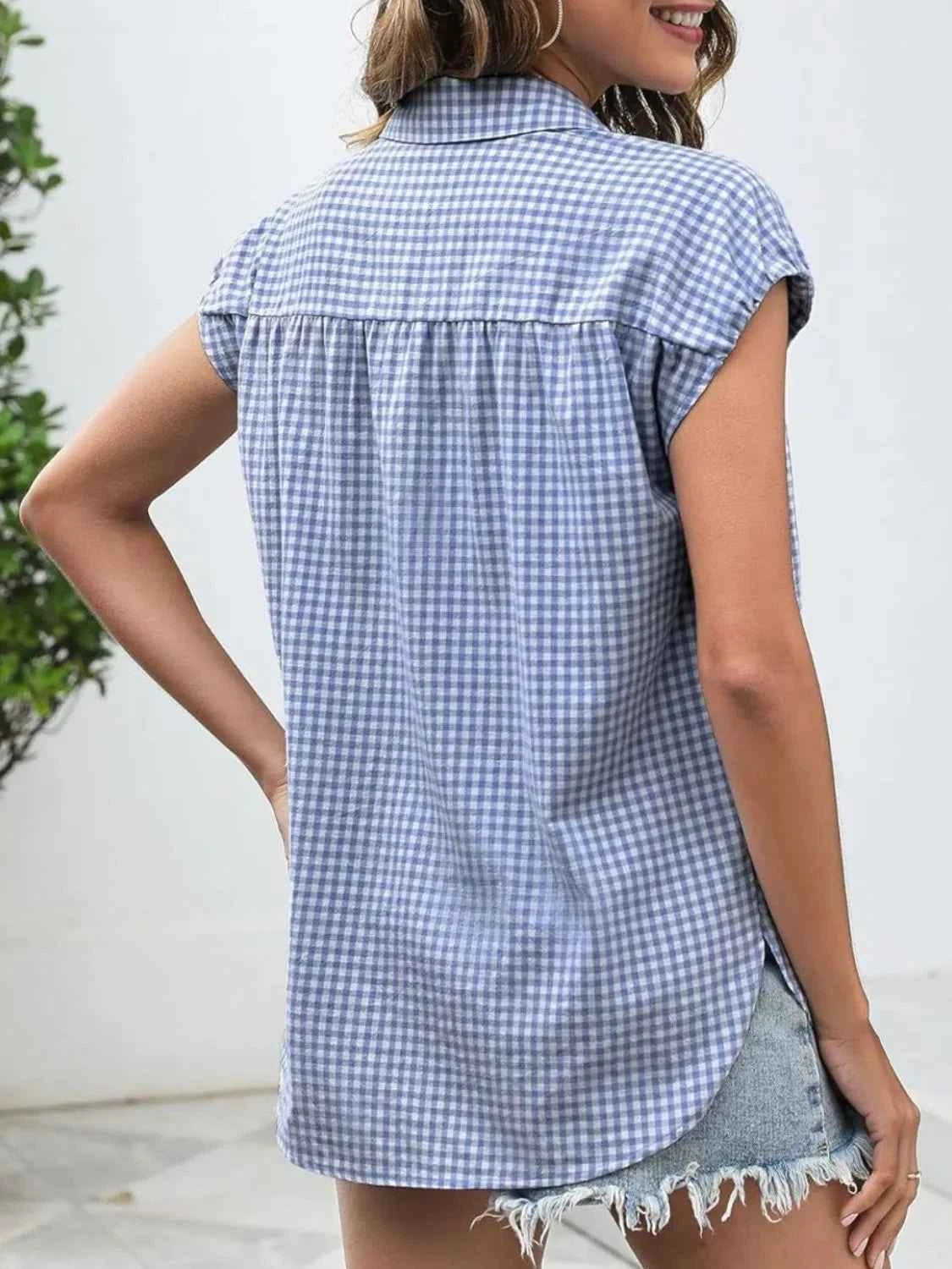 Plaid Button Up Cap Sleeve Shirt 798750d9-fc0e-4d8a-a147-74adb8c912c5-Max-Origin