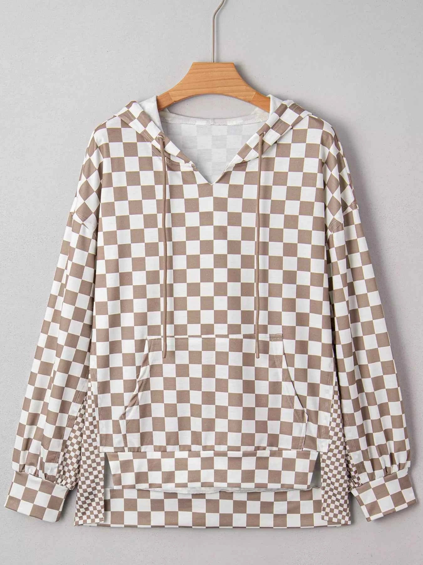 Checkered Pattern Oversized Drawstring Hoodie 7a138937b12b498da49a7a6b360e063e-Max-Origin