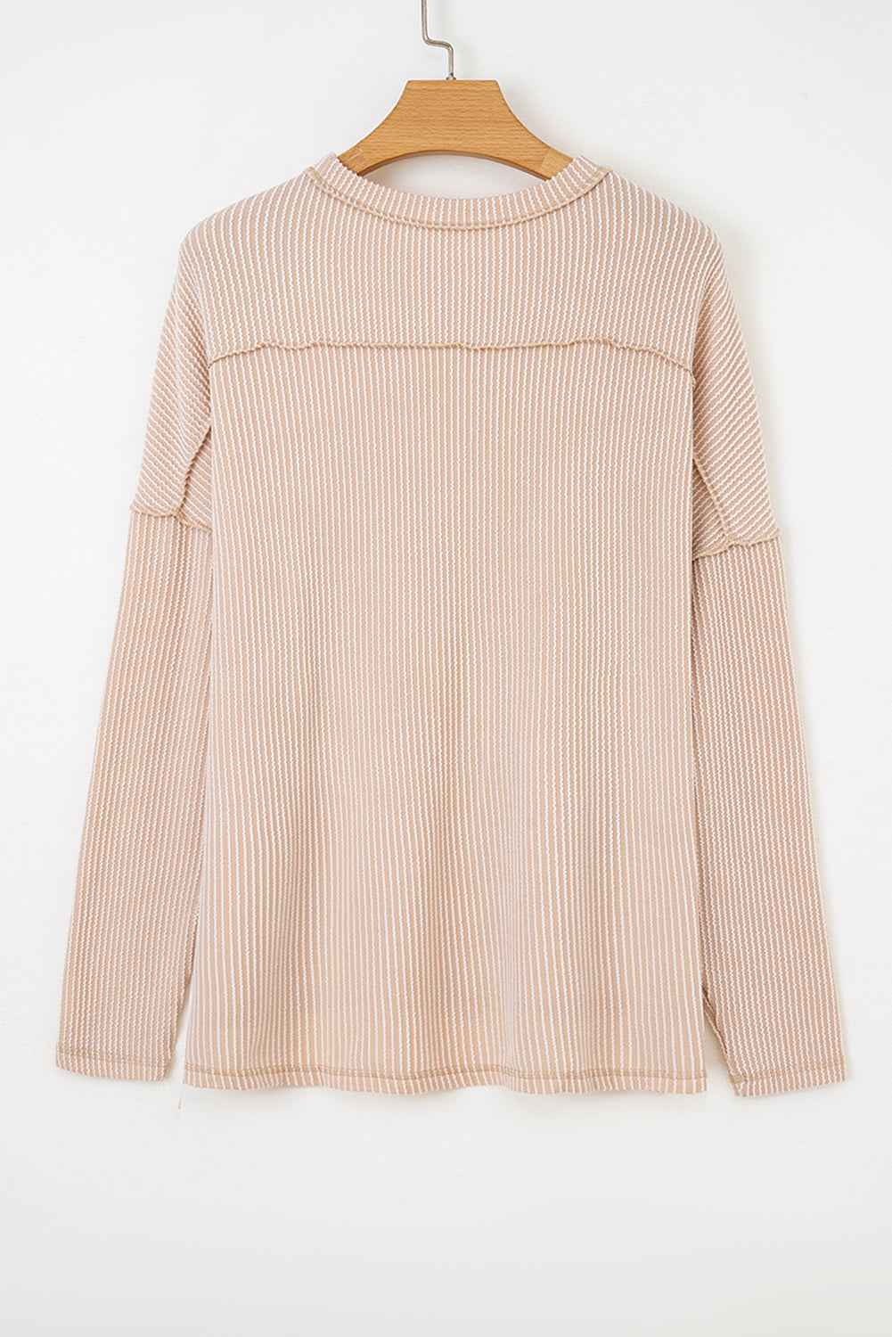 Parchment Christmas Tree Sequins Patch Exposed Seam Ribbed Long Sleeve Top 7ac898035b26e932