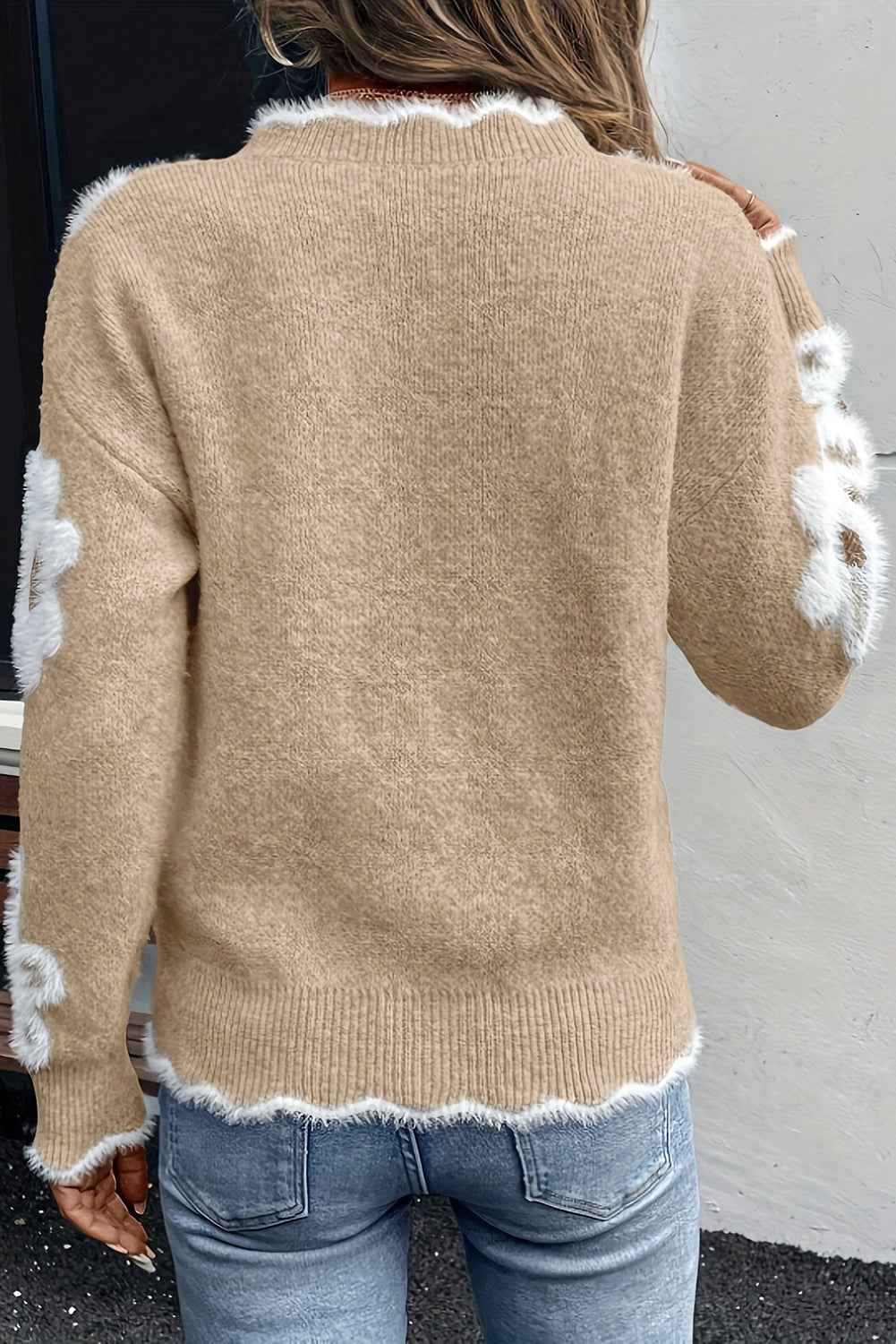 Seagrass Jacquard Floral Scallop V-neck Sweater 7bace3738462b25f