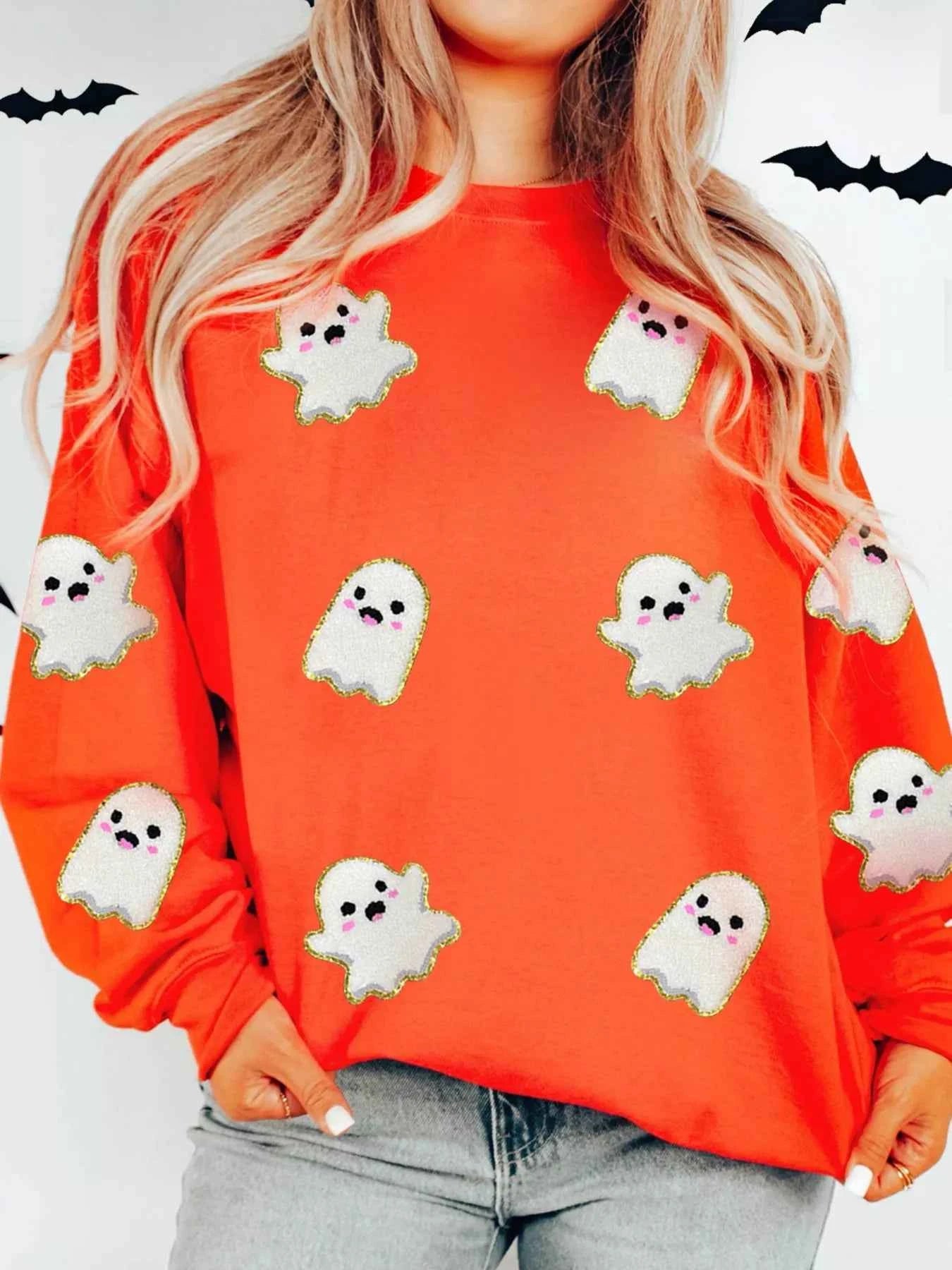 Halloween Ghost Patched Pattern Holiday Sweatshirt 7bd928350e02466cb46ac76910ff0f55-Max-Origin