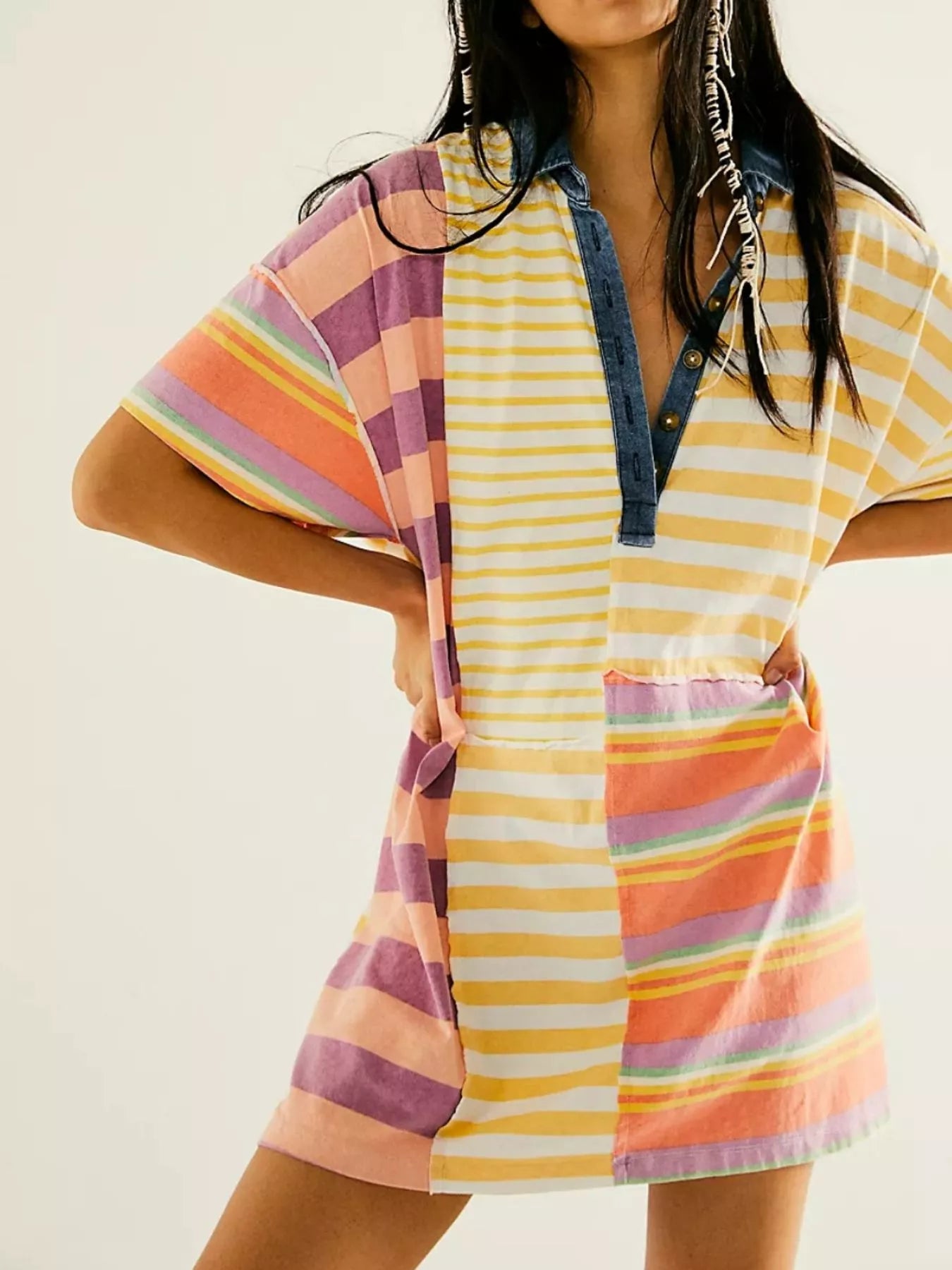 Striped Oversized Half Button Shirt Dress Orange Stripes 7c94fda5-cac4-4cde-9a2b-18f0b8779fcd-Max-Origin