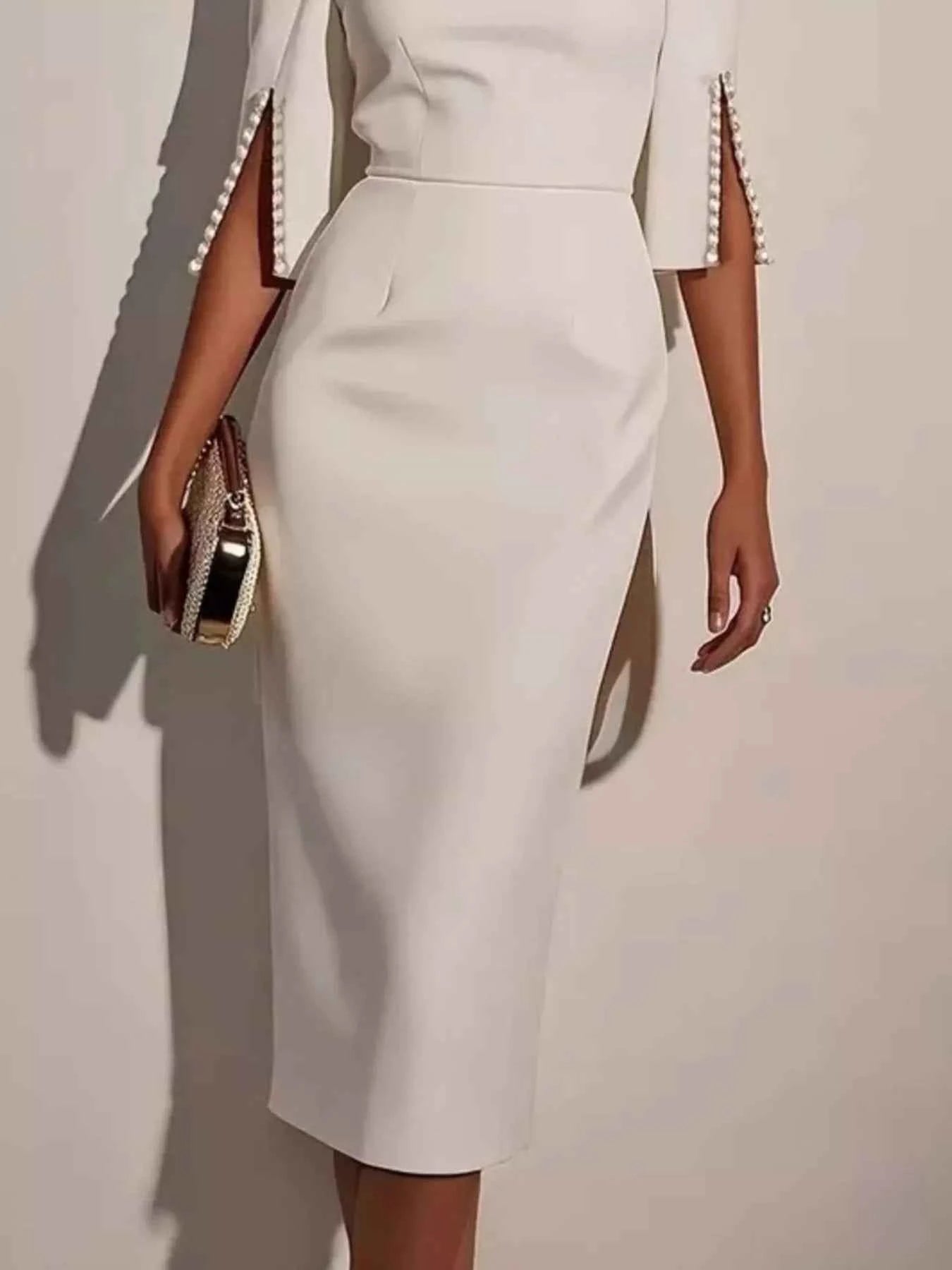 Slim-Fit Elegant Midi Dress with Beaded Slit Sleeve 7cfe8a87-fed9-488a-8d8c-8d4f93751958-Max-Origin