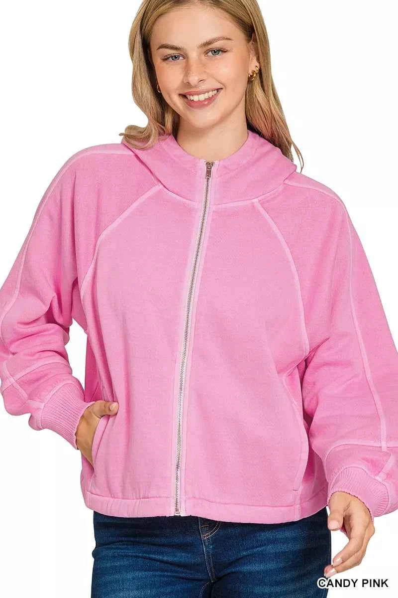 Zenana Fleece Pigment Dye Zip Up Hoodie with Pockets CANDY PINK 7cff9e3848f04c21994dc69c9e9b59ae-Max-Origin