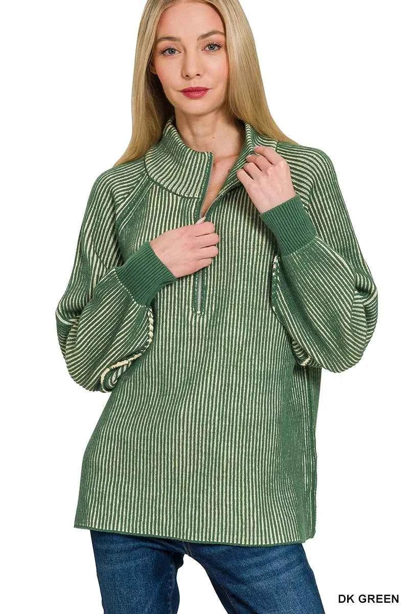 Zenana Ribbed Two Tone Half Zip Sweater 7d4a15c4eb3f4579abb38c95cad2d9dd-Max-Origin