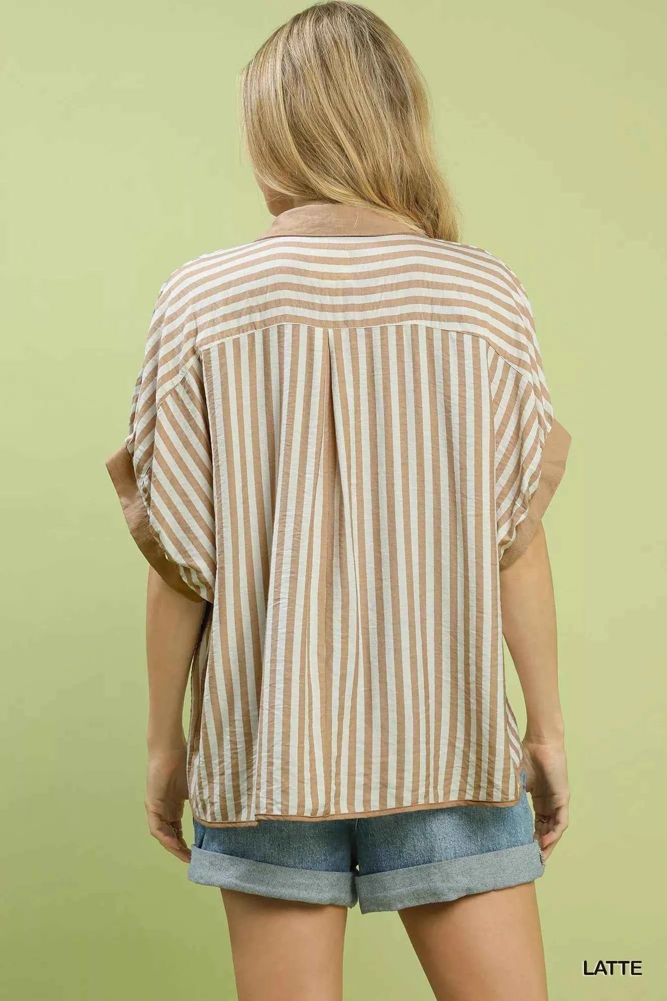 Umgee Stripe Collared Oversized Top