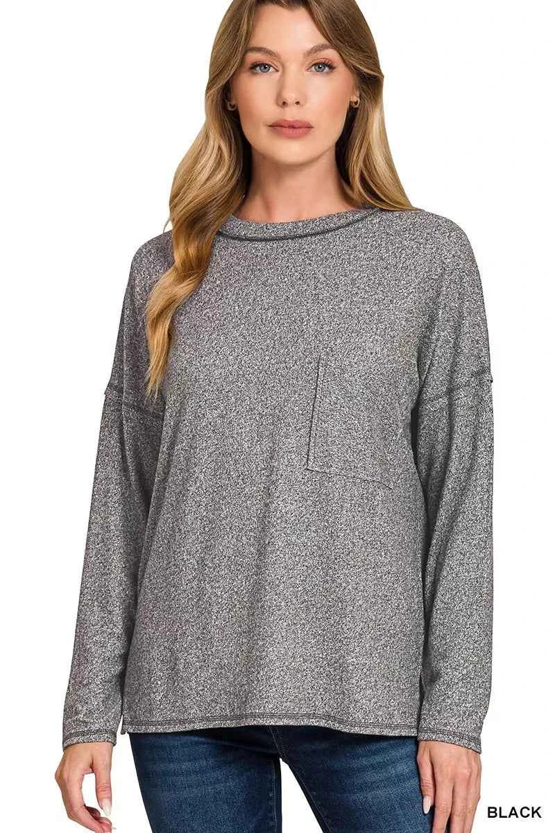 Zenana Soft Melange Hacci Round-Neck Long Sleeve T-Shirt BLACK 7edd18da511c4011a503fb2e9038411d-Max-Origin