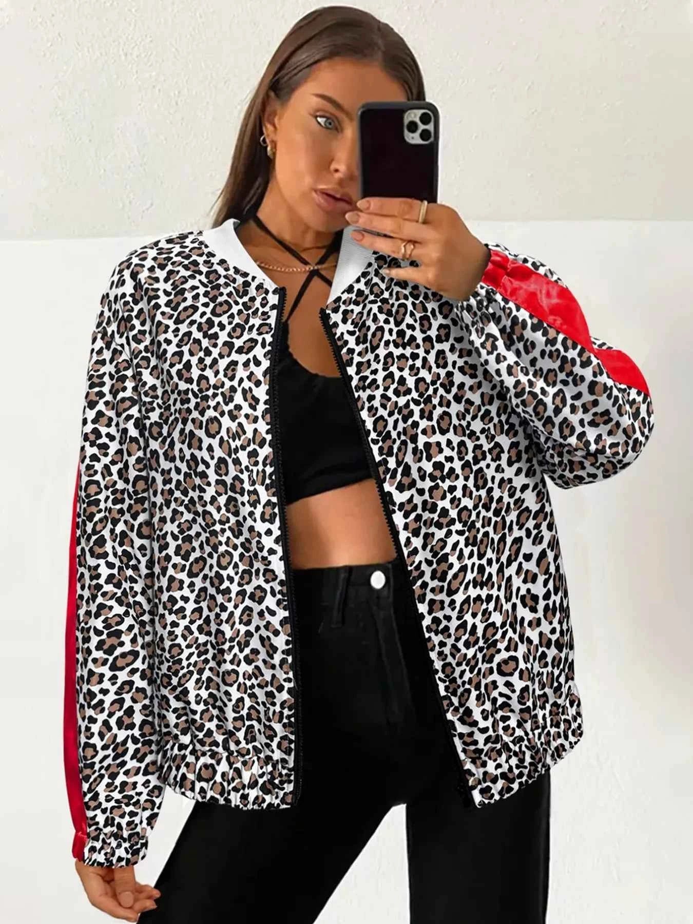 Leopard Zip Up Long Sleeve Jacket Leopard 7f15e13b-81c2-4728-a5aa-e05e97b2f6c8-Max-Origin