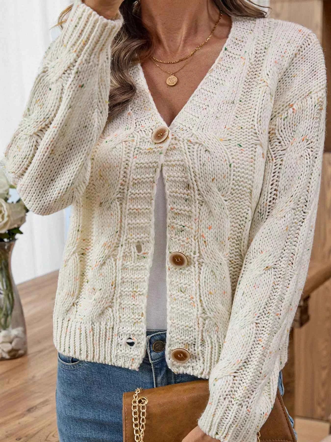 Cable Knit Button-Up Cardigan 7f477d8b917f49cd8ddd31952b14f7ec-Max-Origin