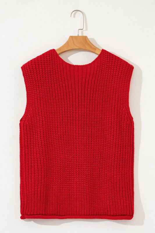 Solid Textured Buttoned Oversized Sweater Vest 82ad0d0f-305f-4055-b41d-62c2208376af
