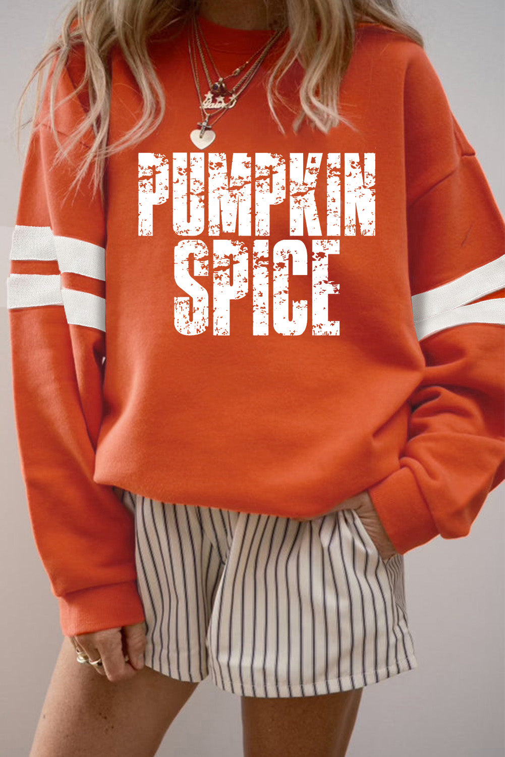 Orange PUMPKIN SPICE Heat Transfer Printing Graphic Casual Sweatshirt 841d4a69828fa3e7
