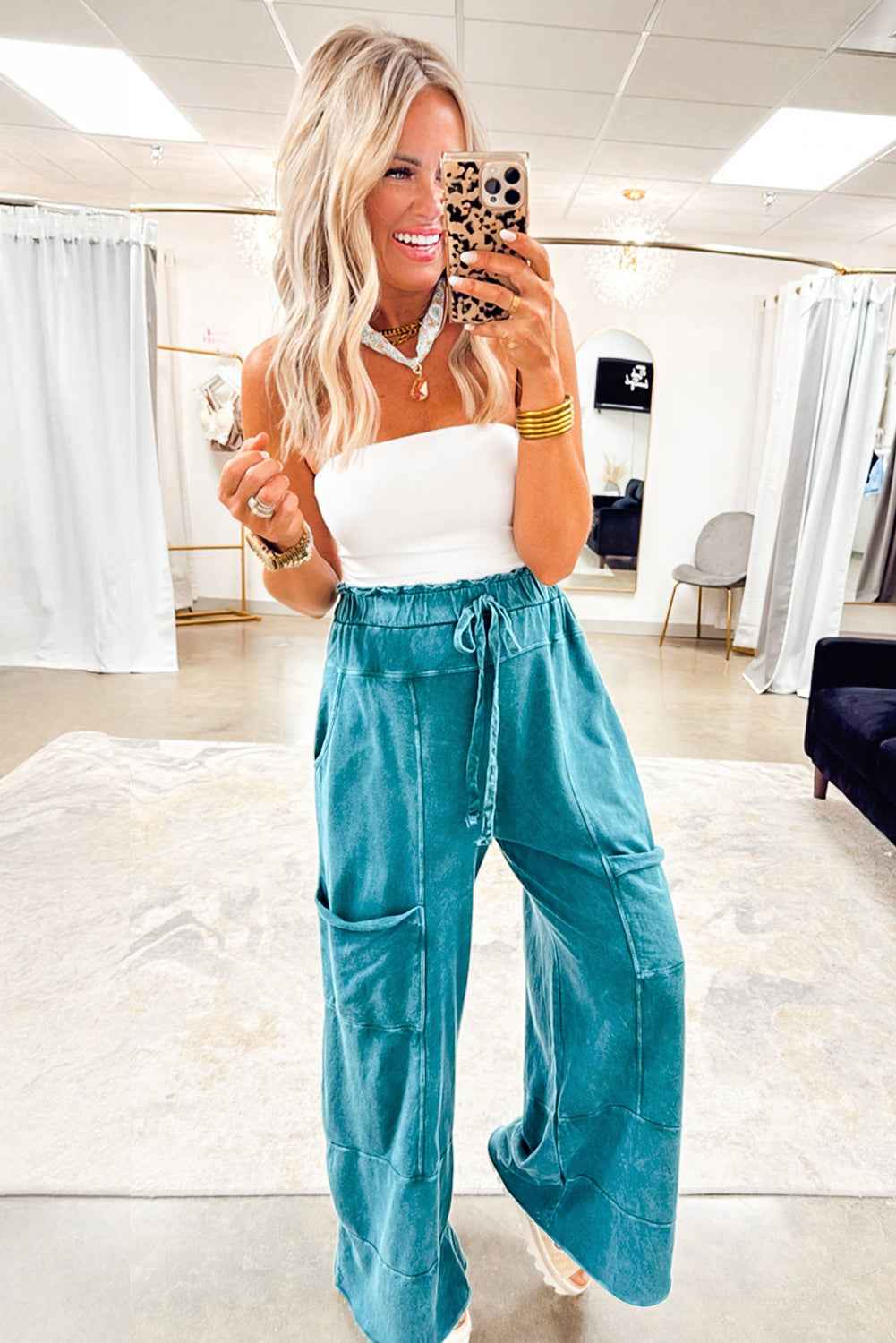Medium Grey Mineral Wash Knot High Waist Raw Hem Pants 842892e4c88bf6fe