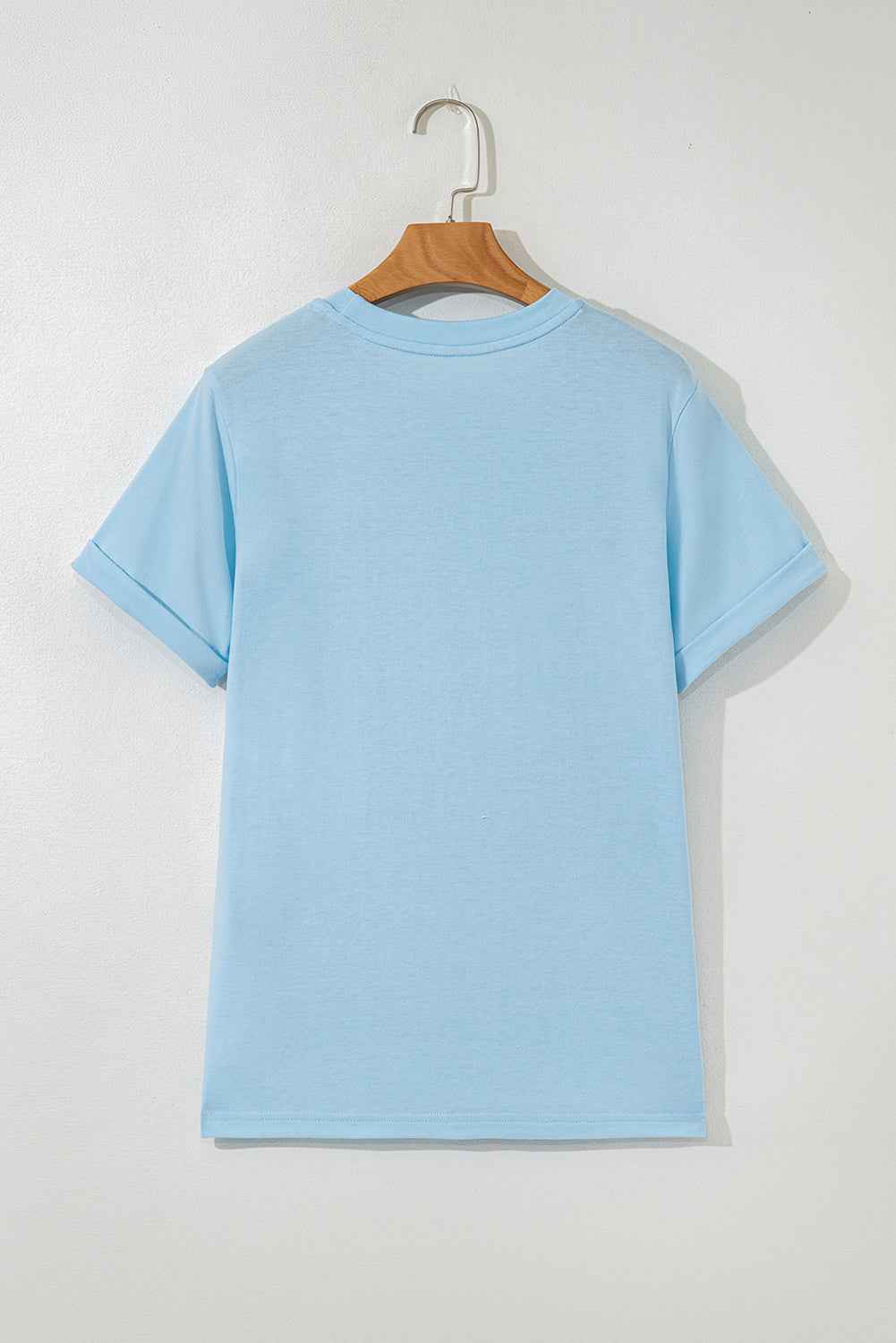 Light Blue Mallard Duck Graphic Sequins Patch Casual Tee Light Blue 62%Polyester+32%Cotton+6%Elastane 84781ff281ce8752