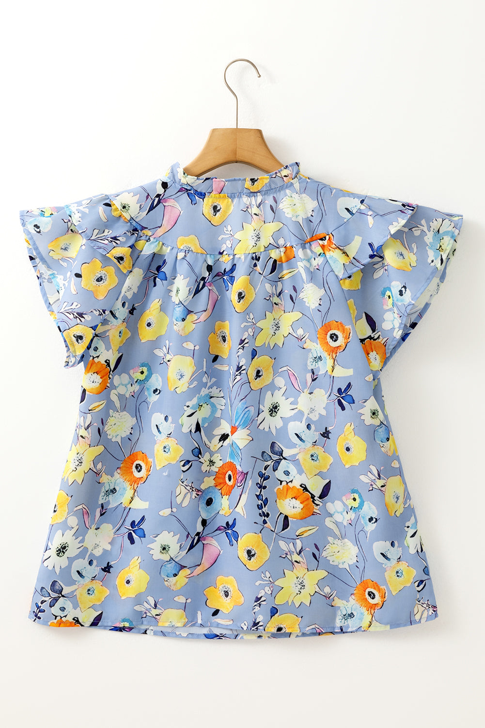 Pink Flutter Sleeve Frill V Neck Floral Top 84f63cf897dc25e2