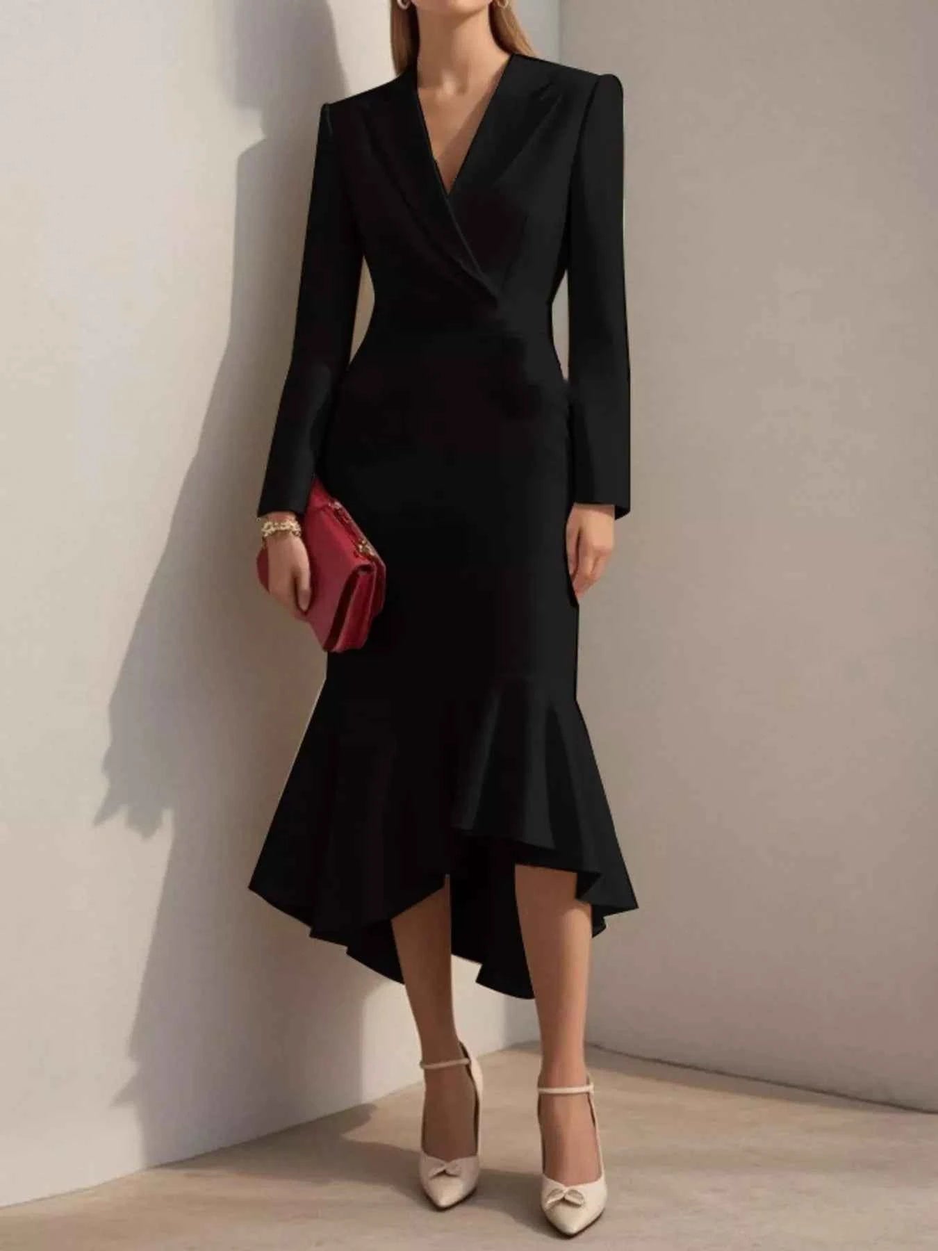 Ruffled Hem Long Sleeve Midi Blazer Dress Black 85e4be2fea46435ca13e0ee73530aa0f-Max-Origin