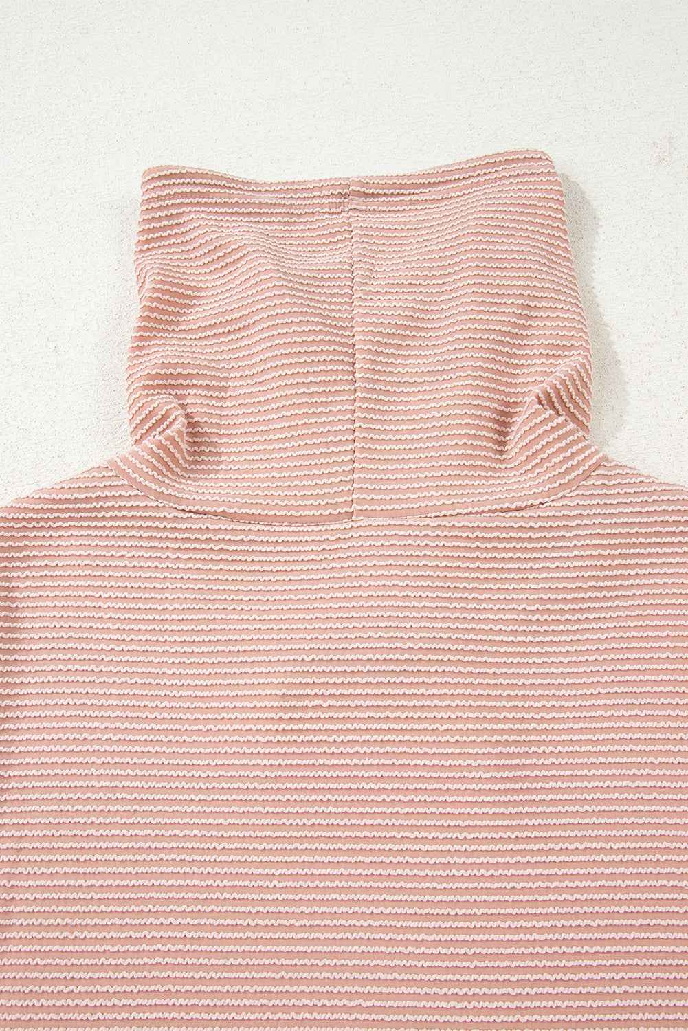 Apricot Pink Horizontal Twist Ribbed Drawstring Cowl Neck Knit Top 870693b7d0fe09a6