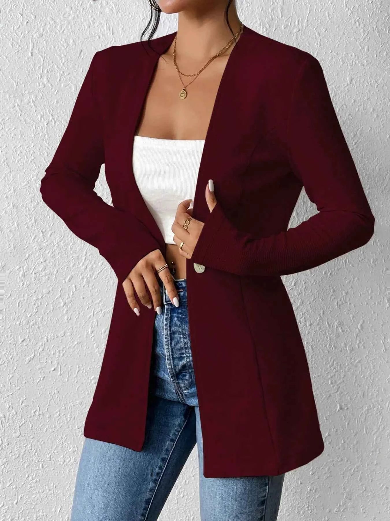One Button Long Sleeve Blazer Burgundy 874cb5a75d1b4b57a2d6b1a39501b9bd-Max-Origin