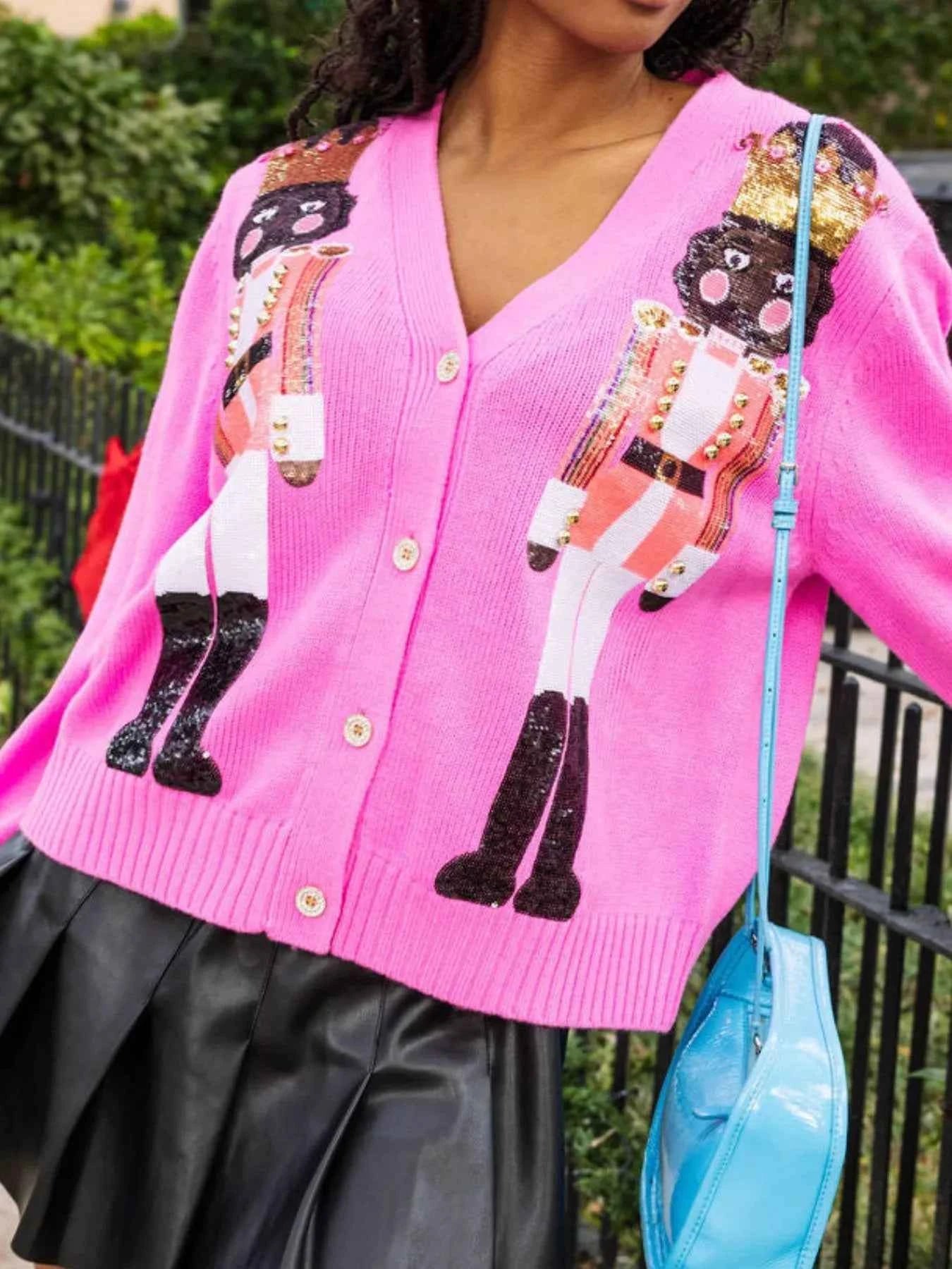 Nutcracker Ribbed Hem V-Neck Cardigan 891a5ad3-8f03-4ef0-a1c4-856970a868c4-Max-Origin