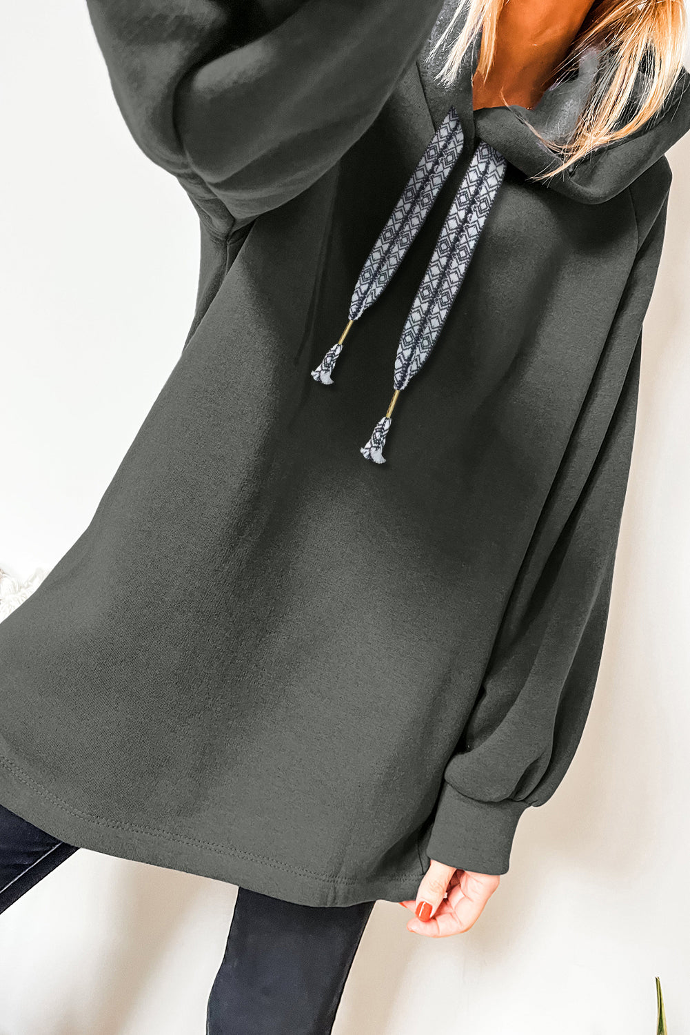 Raglan Sleeve Drawstring Hooded Tunic Sweatshirt Four Leaf Clover 50%Polyester+50%Cotton 89940a72e9823be3