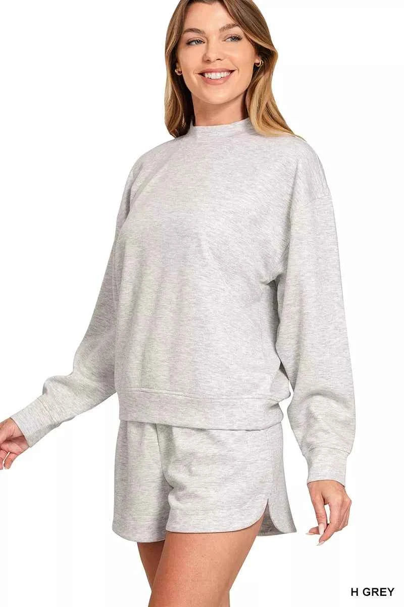 Zenana Scuba Long Sleeve Sweatshirt and Shorts Set H GREY 89eb697024b74199ae1e690fbdf9d672-Max-Origin