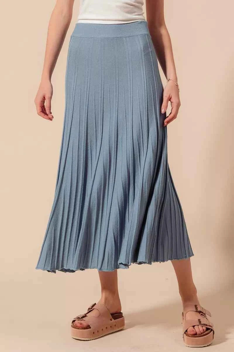 SO ME A Line Knitted Sweater Midi Length Skirt DUSTY BLUE 8ad2320e-0271-45f9-9ff2-88594f15b240-Max-Origin