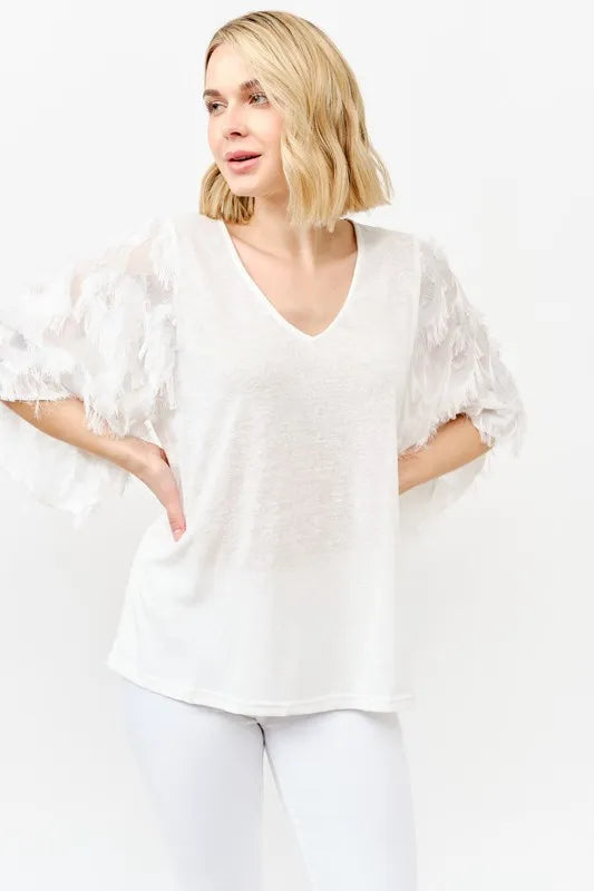 And The Why Feather Detailed 3/4 Sleeve Slub Top 8ae23d230b894c2491255bb8d00d6df6-Max-Origin