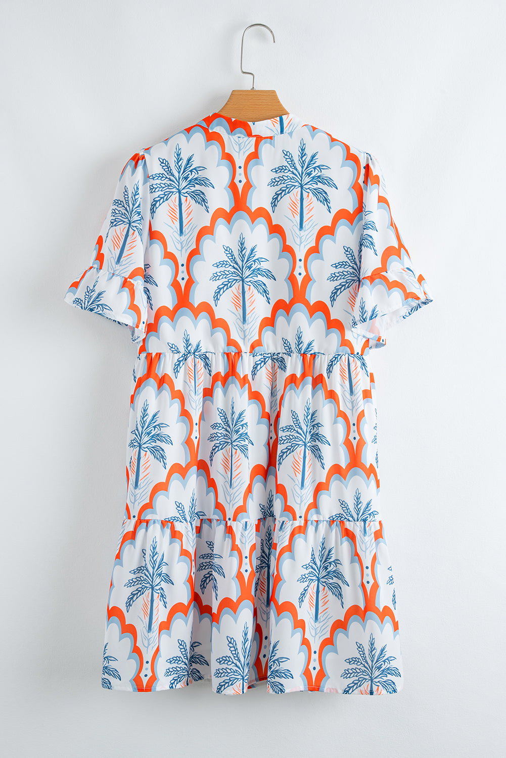 Orange Palm Tree Print Short Sleeve Flowy Dress 8bbc08737601d6ed