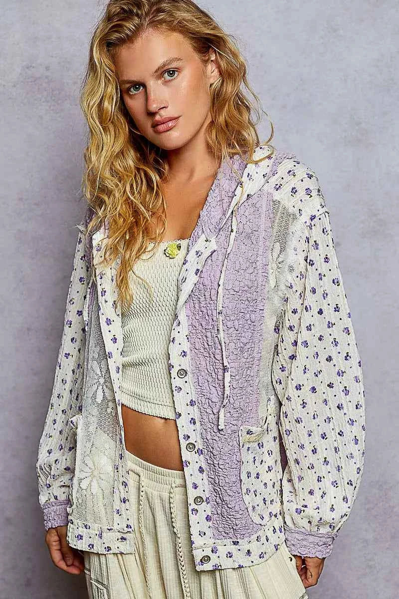 POL Floral Balloon Sleeve Hooded Lace Jacket with Stitch Detail Lavender 8c178a75-e70c-4a3a-b24f-1a65b853d87f-Max-Origin