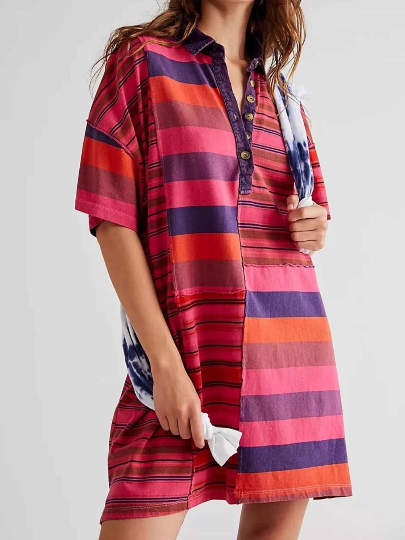 Striped Oversized Half Button Shirt Dress Rose Stripes 8c94e12b-620b-4006-a09b-ae1552feeb85-Max-Origin