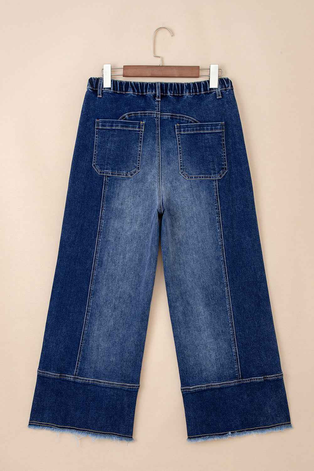 Beau Blue Drawstring Seam Detail Raw Hem Wide Leg Jeans 8d4c3201c281d051