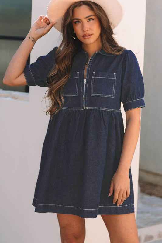 Melina Zipped up Denim Dress 8d648366-d0ef-4db3-8262-95891912c63d